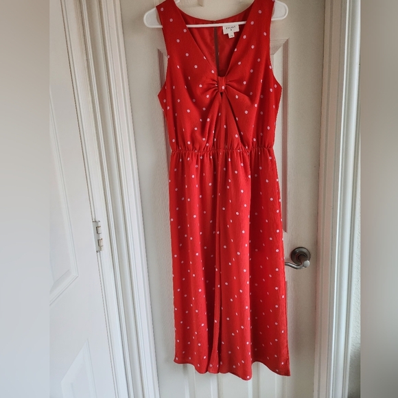 Everly Retro Red Orange & White Polka Dot Jumpsuit Size Medium - Picture 1 of 9